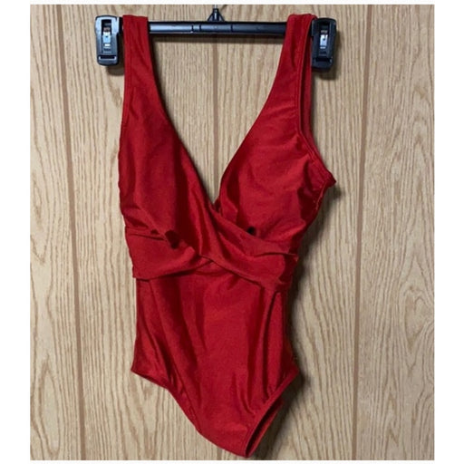 Tahari Surplice Wrap One-Piece Swimsuit Red New Swimwear Bathing Suit SMALL