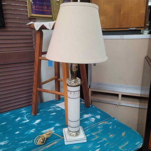 Vintage Hollywood Regency DECO glass White marble LAMP Cylinder Handpainted