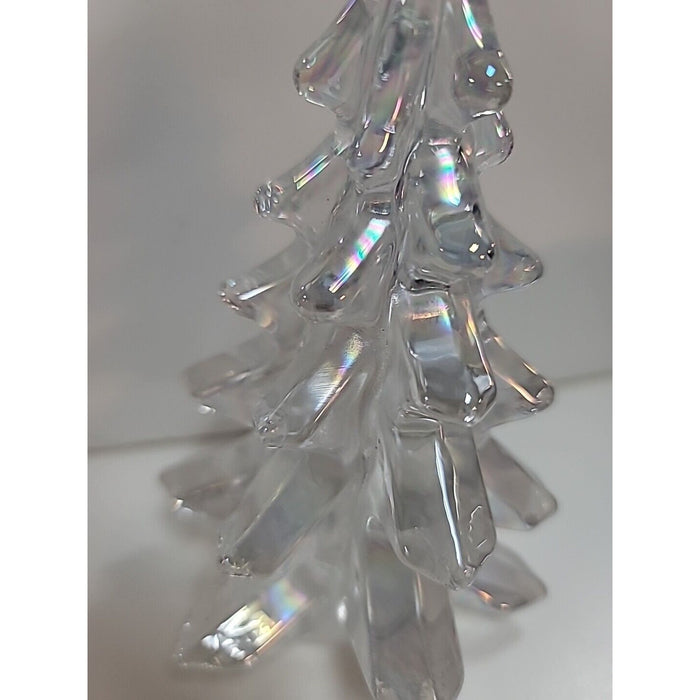 Vintage Silvestri Clear Opalescent Crystal Art Glass Christmas Pine Tree Figure