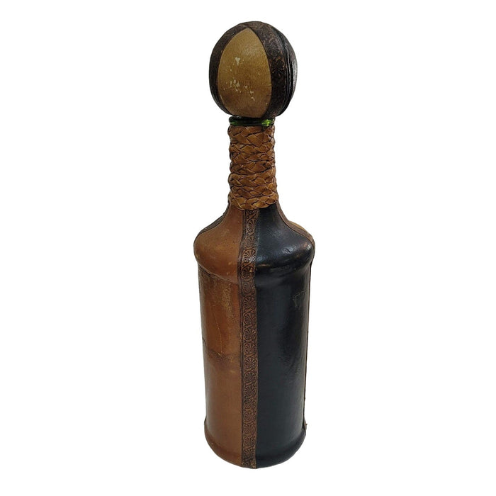 Italian Leather Covered two tone bottle with stopper 14" Tall Italy