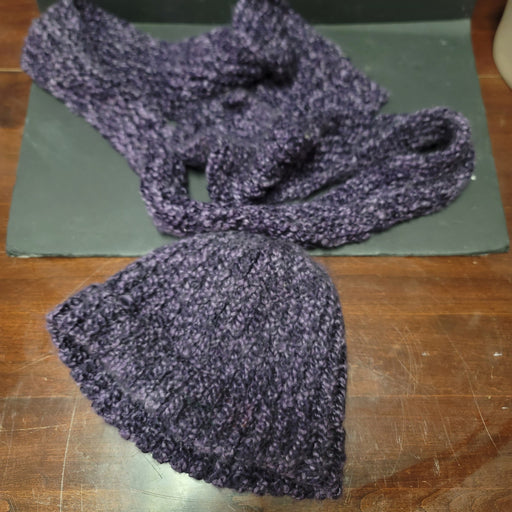 handmade Purple set hand crocheted beanie hat and matching scarf soft