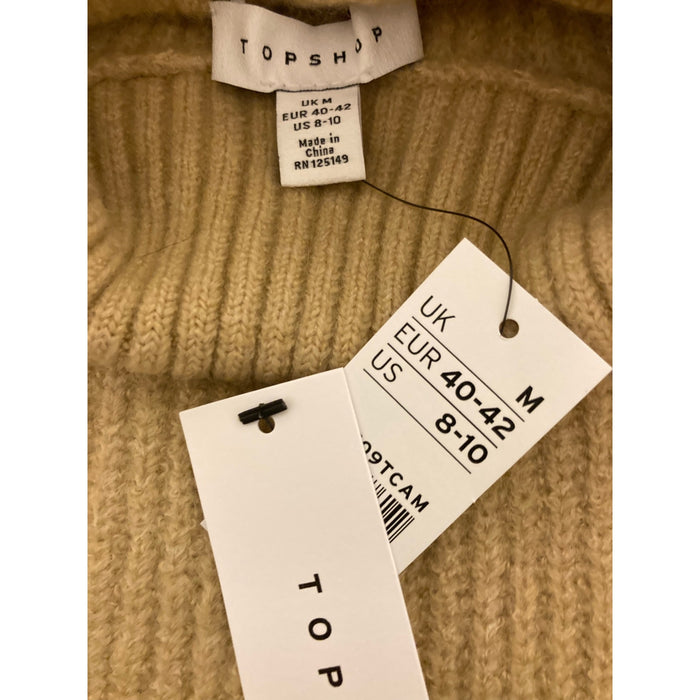 Topshop Women's Crop high Low Funnel Neck Sweater Size 8-10 Camel NWT Super Soft