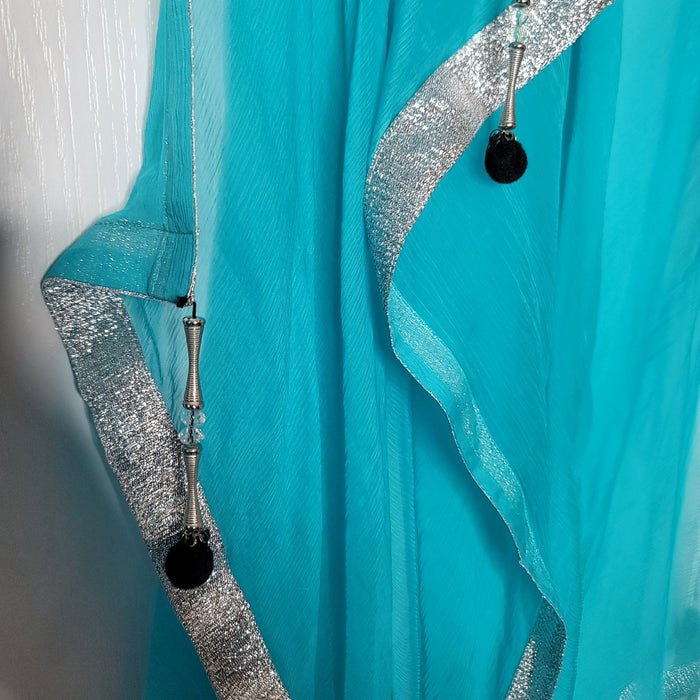 Teal 2pc. Genie boho Pants Scarf Silver sparkle Medium/Large Cinch waist harem