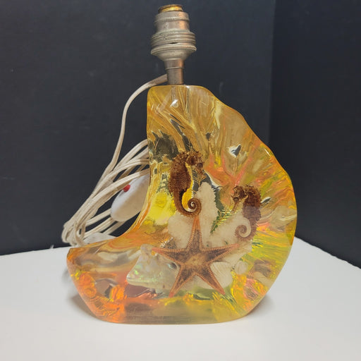 Vintage Acrylic Sailboat Coastal Lamp Seahorses Starfish coral Shell Ocean Scene