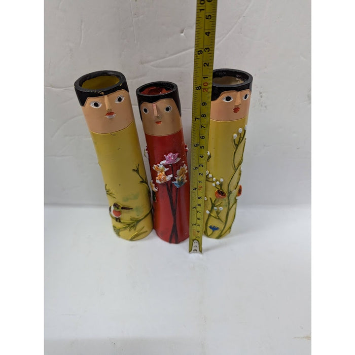 Three Sisters Character Bud vases bohemian flowers Pencil style