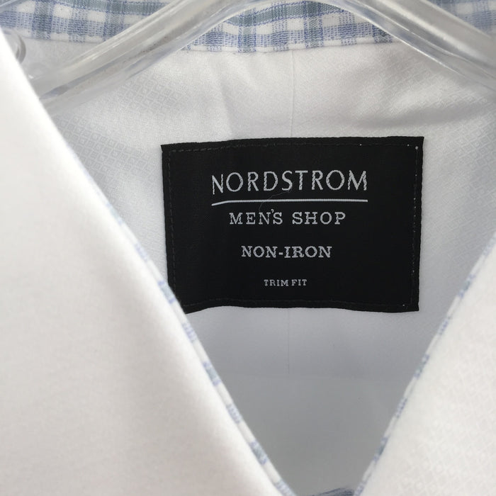 NORDSTROM 16.5" MEN'S SHOP Trim Fit Non-iron Dress Shirt White Triangle Dobby