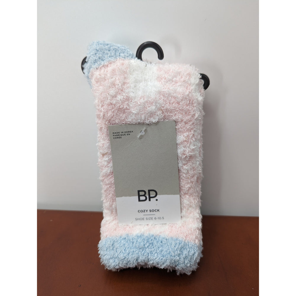 BP Cozy Socks Shoe Size 6-10.5 Fuzzy Pink Blue White