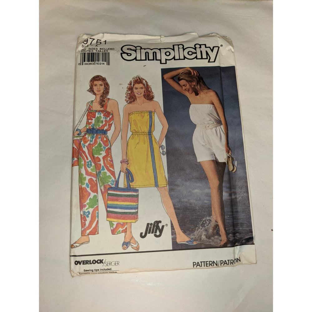 Vintage Pattern Sewing Crafts Simplicity 9751 90s Size A All Sizes Jumpsuit