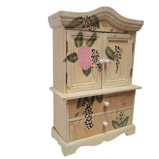 Vintage handpainted jewelry box doll house furniture armoire cream floral