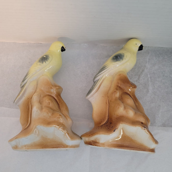 Vintage Kitsch Yellow Birds Ceramic Figurines Parakeet