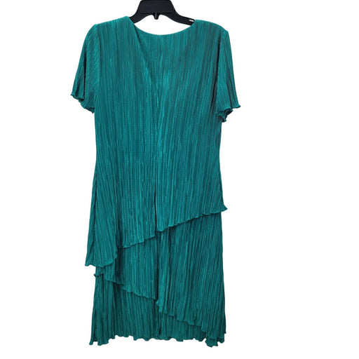 Connected Apparel Size 12 Vintage teal dress short sleeve Accordian pleats layer