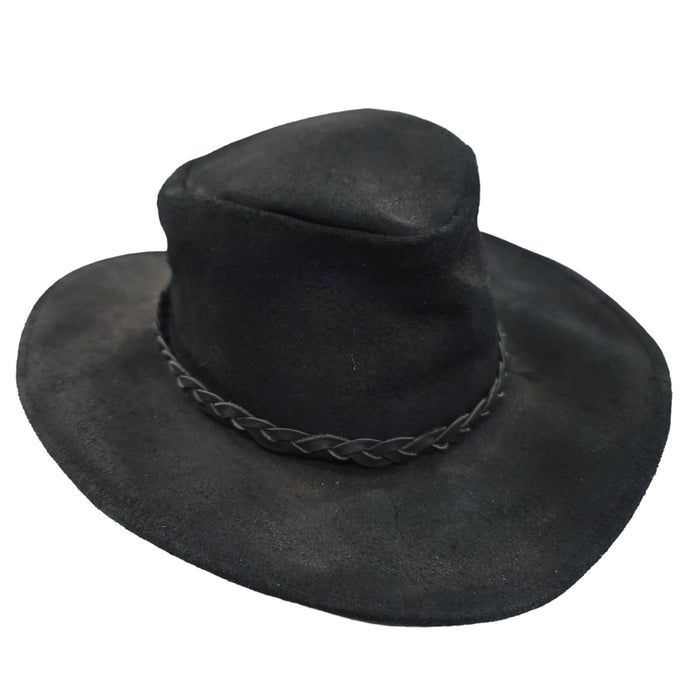 Western Aussie Style Black Suede Bush Leather Hat LARGE Vintage