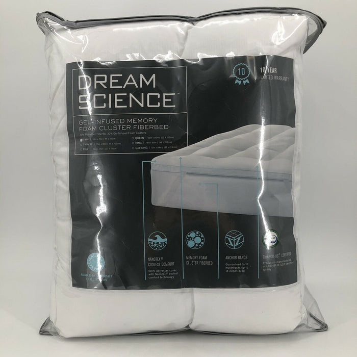 Dream Science Martha Stewart Mattress Pad Gel Infused Memory Foam Fiberbed TWIN