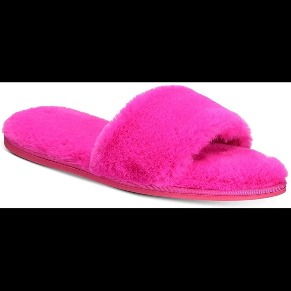 INC NEW Fluffy Magenta Slip On Slippers Cozy Small hOUSESHOES gift bedroom shoes