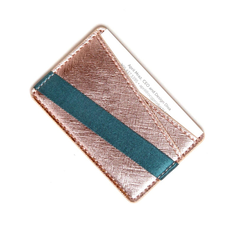 Tech Candy Rose Gold and Navy Adhesive Phone Wallet easy access mobile classy