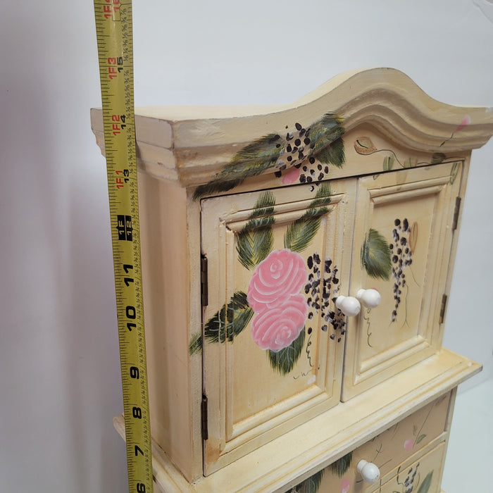 Vintage handpainted jewelry box doll house furniture armoire cream floral