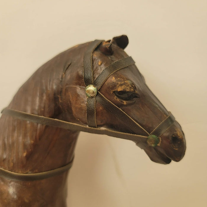 Vintage Leather Wrapped Horse Figurine Equestrian Saddle Sculpture 13" Tall