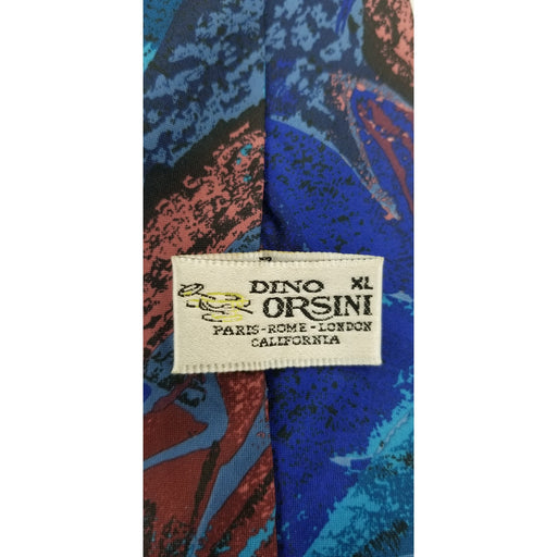 Dino Orsini Vintage Mens Necktie XL 66" Abstract Flowers Blue Purple HAWAIIAN