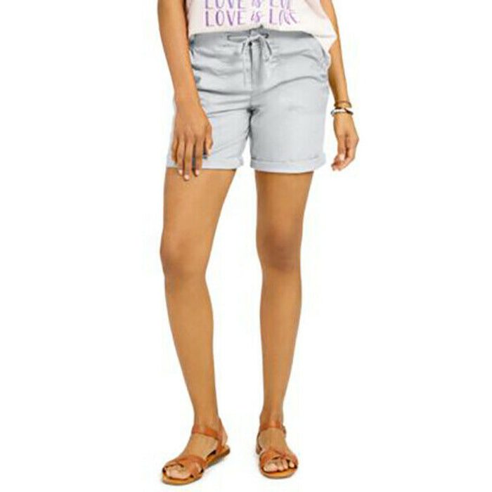 Style Co Women's Tie Waist Bermuda Shorts Self-Cuff Hem Zipper-Up Gray Small