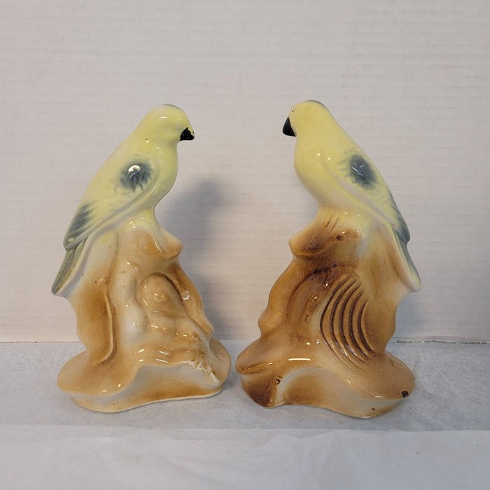 Vintage Kitsch Yellow Birds Ceramic Figurines Parakeet