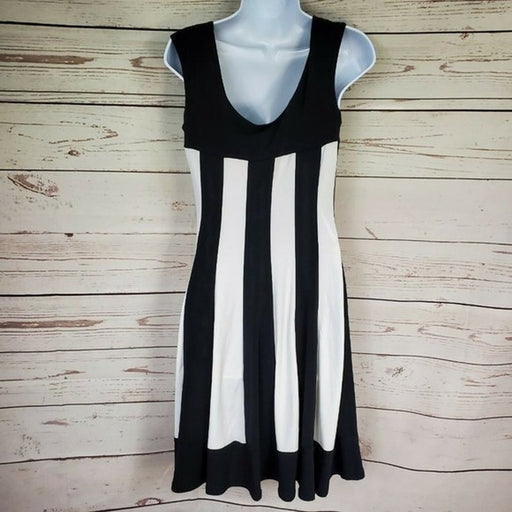 Connected Apparel Striped Sleeveless Fit & Flare Dress Black & White Size 16