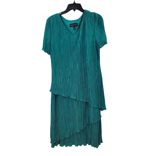 Connected Apparel Size 12 Vintage teal dress short sleeve Accordian pleats layer