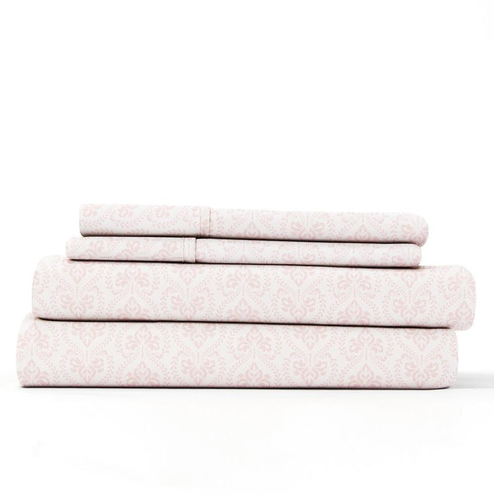 iEnjoy Home Patterned Queen Full Size Bed Sheet Set White and Pink Classic