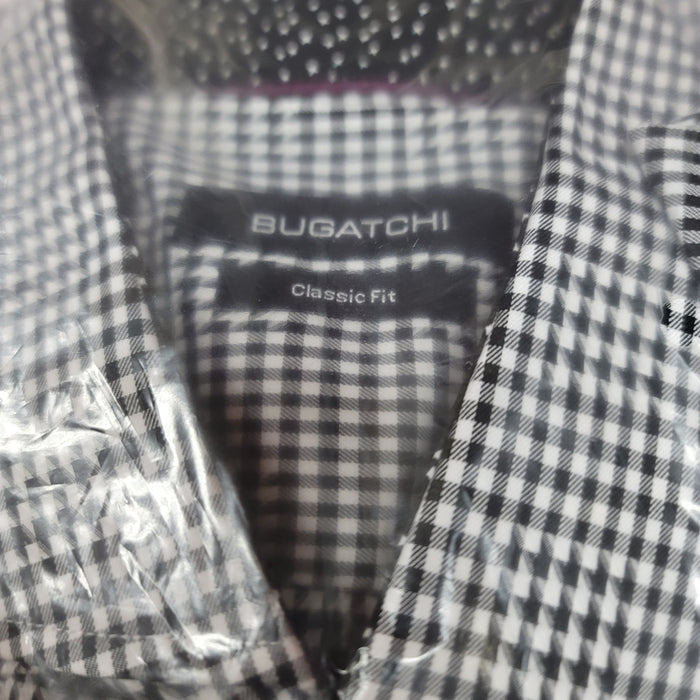 Bugatchi Black White Men's woven Classic Fit shirt Large Button Up Houndstooth