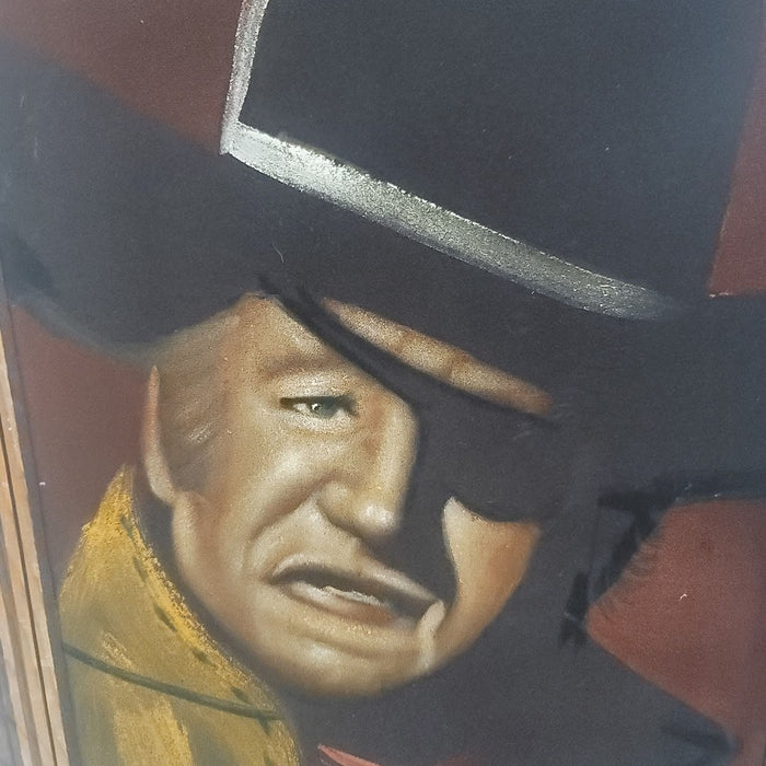 John Wayne, Rooster Cogbur in TRUE GRIT Oil Painting Velvet Mexico VTG Framed