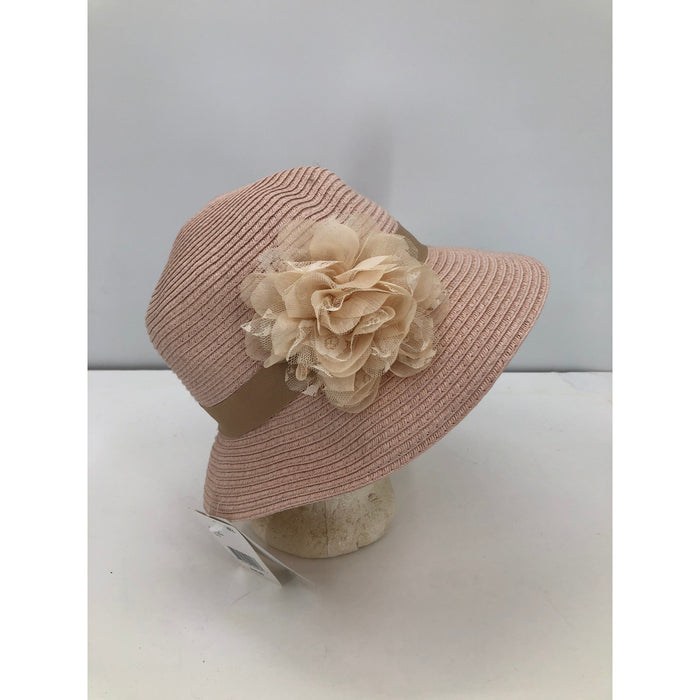 August Hats Lace Flower Detail Cloche Hat Pink Summer Spring Travel Packable