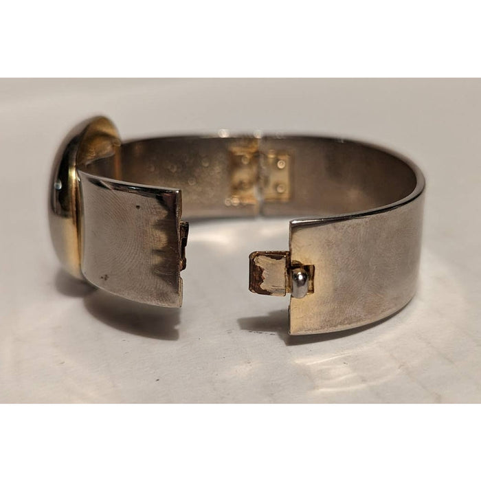 Vintage 1980s Cuff Goldtone SilverTone Metal Buckle Clamp Bracelet Bangle