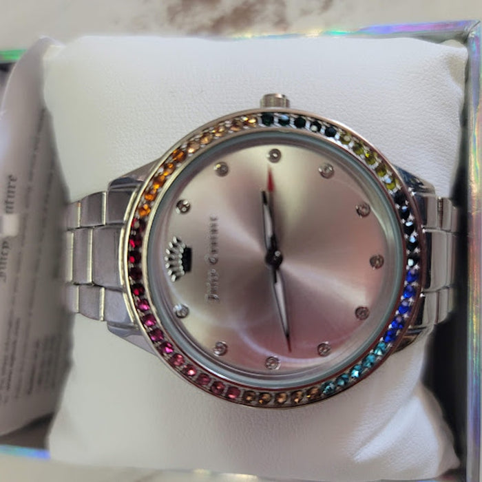 Juicy Couture Black Label Pride Rainbow Watch NEW Silvertone Iridescent