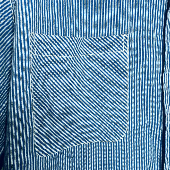 Haband Men's Button Up Dress Shirt Short Sleeve Two Pocket Striped Blue Large