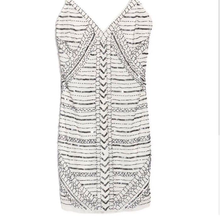 JUMP Apparel Juniors' Geo Sequin Beaded Plunge Mini Dress Sz 5/6 Gray/White NWT