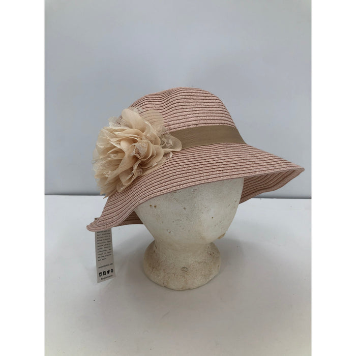 August Hats Lace Flower Detail Cloche Hat Pink Summer Spring Travel Packable