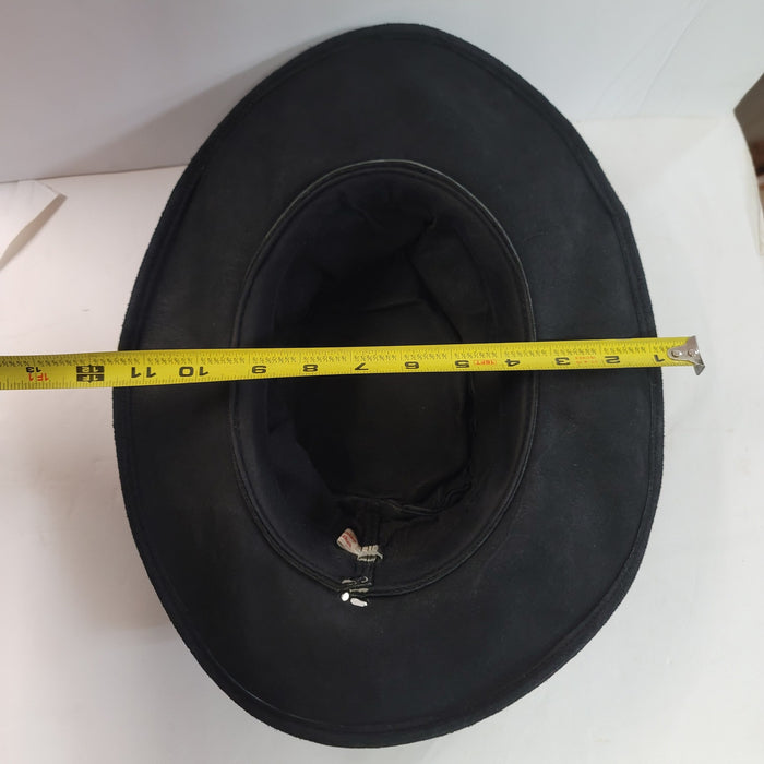 Western Aussie Style Black Suede Bush Leather Hat LARGE Vintage