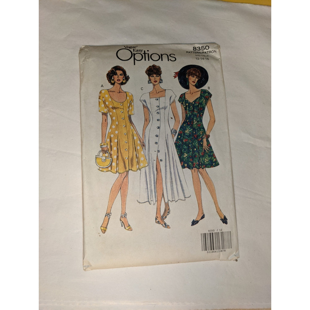 Vintage Pattern Sewing Crafts Vogue Easy Options 1990s Size 12/14/16 Dress