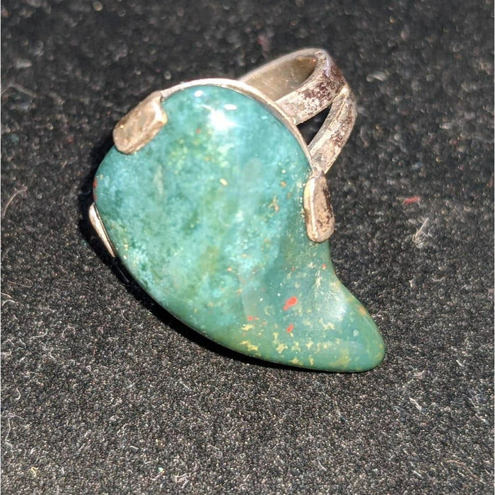 Vintage Turquoise Handmade Iridescent Green Stone Setting Silver Ring Size 9.5