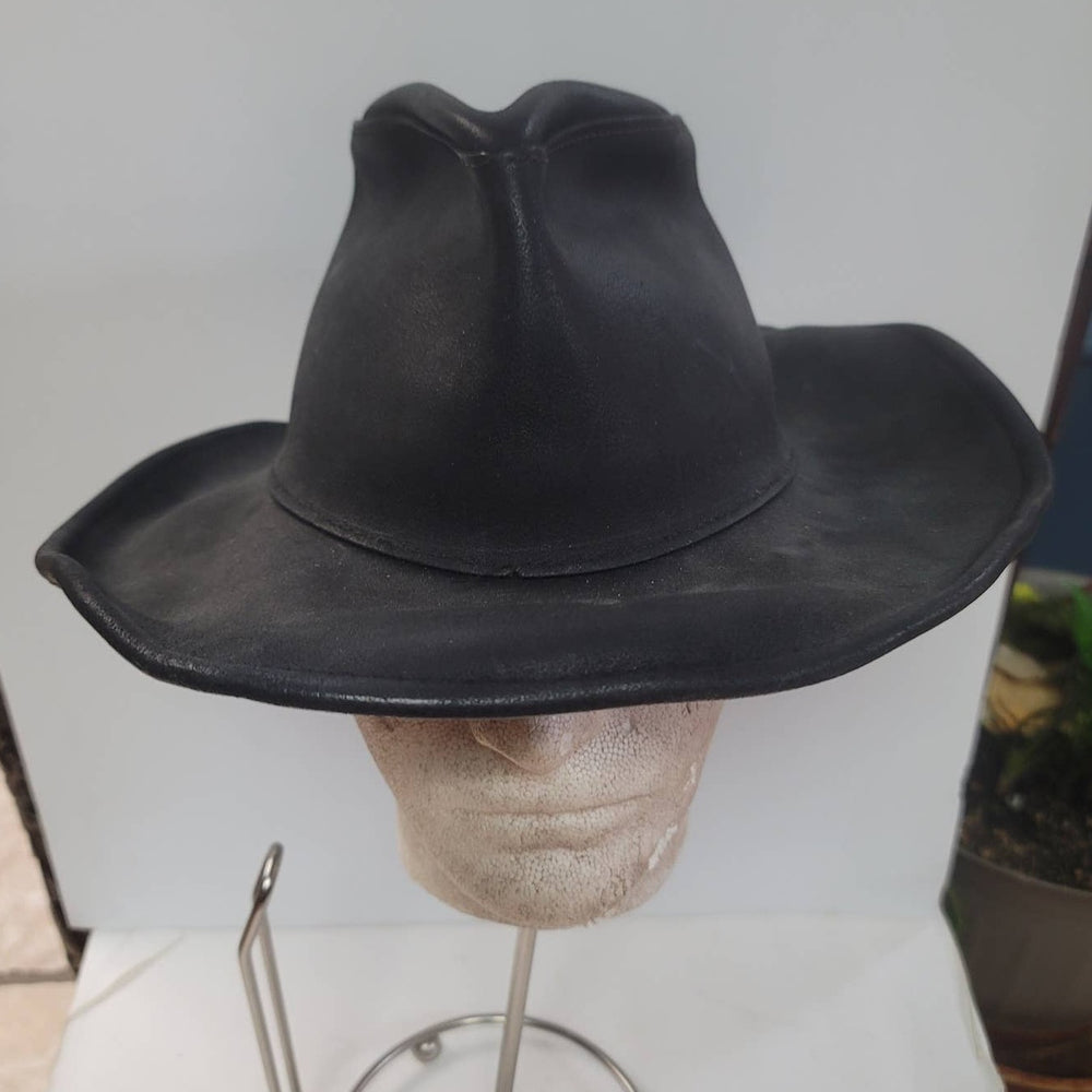 Vintage HH leather cowboy hat black Herschel Hat Co. LARGE