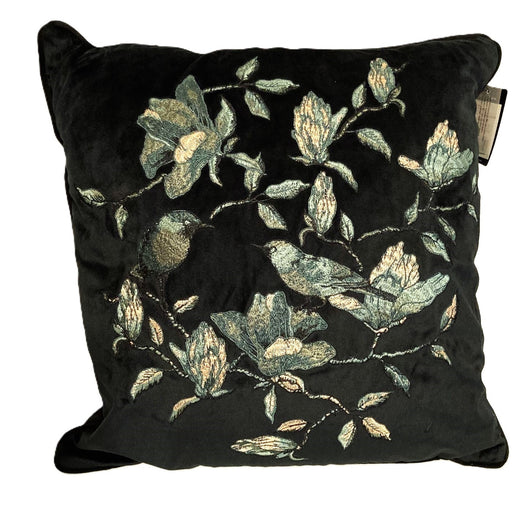 Eight Mood Sweden Calibri Embroidered Floral Throw Pillow 18"x18" in Black NWT