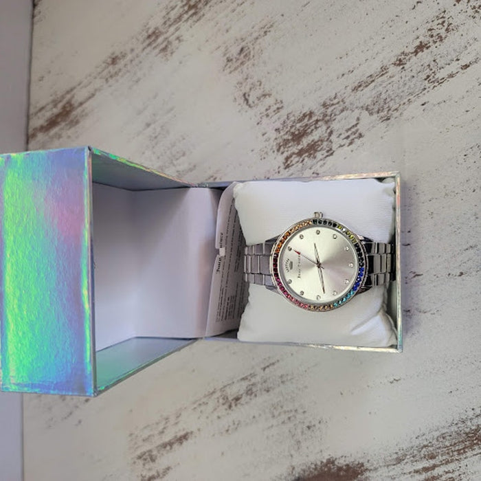 Juicy Couture Black Label Pride Rainbow Watch NEW Silvertone Iridescent