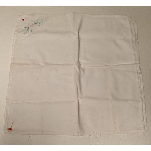 Vintage 50s 60s Era Dainty Embroidered Floral White Linen Napkins Stained