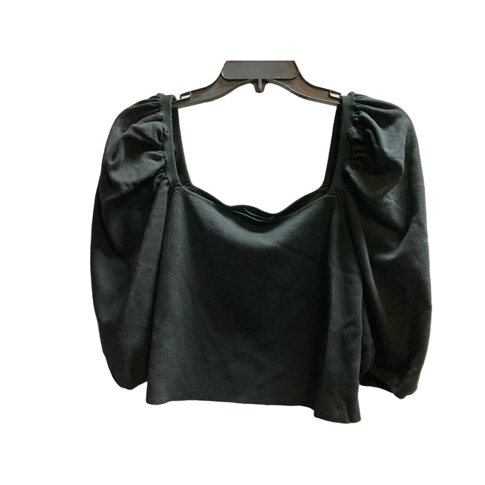 Topshop Women's Puff Sleeve Square Neck Crop Top Size 14 Black NEW Off Shoulder