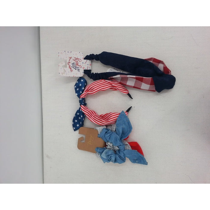 Lot of 3 Fourth of July Patriotic Red White Blue Headband Hair Tie NEW 4th Bows