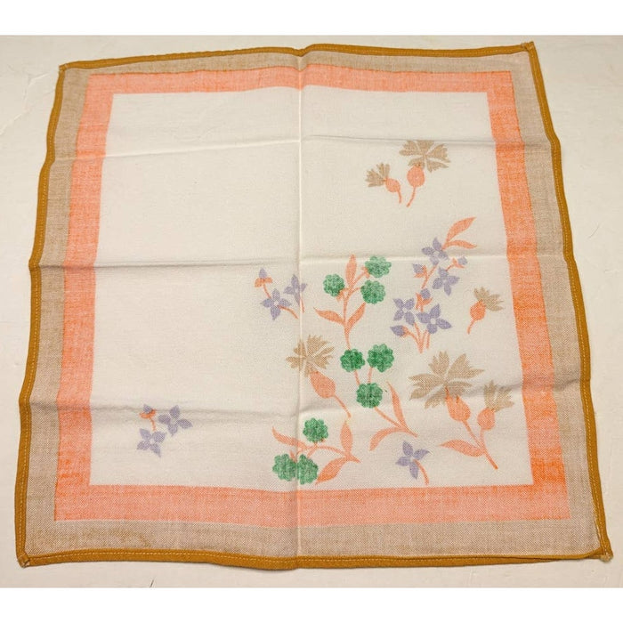 Set of 3 Vintage Napkins Mod Floral Mid Century Modern Orange Brown Purple