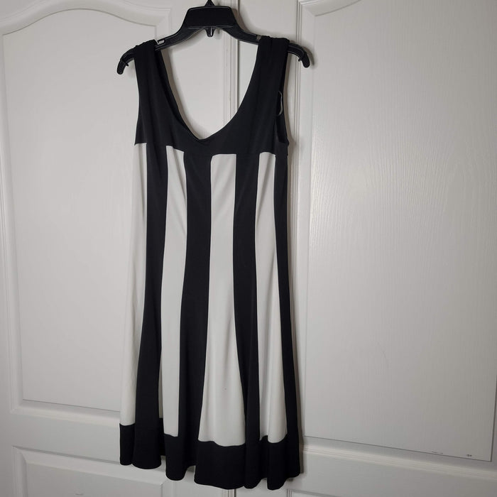 Connected Apparel Striped Sleeveless Fit & Flare Dress Black & White Size 16