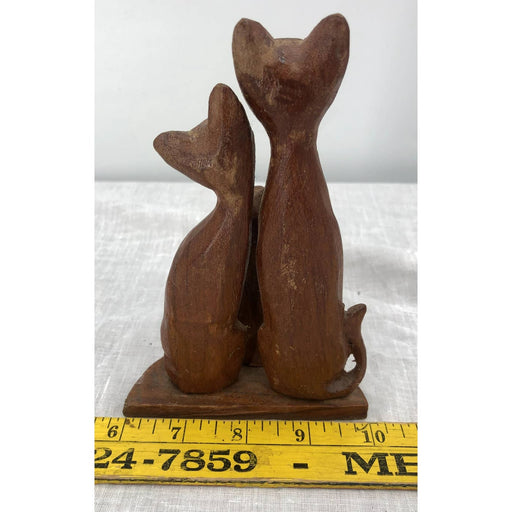 Vintage Kitty Family Teak Wooden Cat Trio Sculpture Hand Carved Mid Century