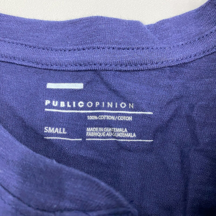 Public Opinion Men's T-Shirt Short Sleeve Henley 100% Cotton Small Navy NWT