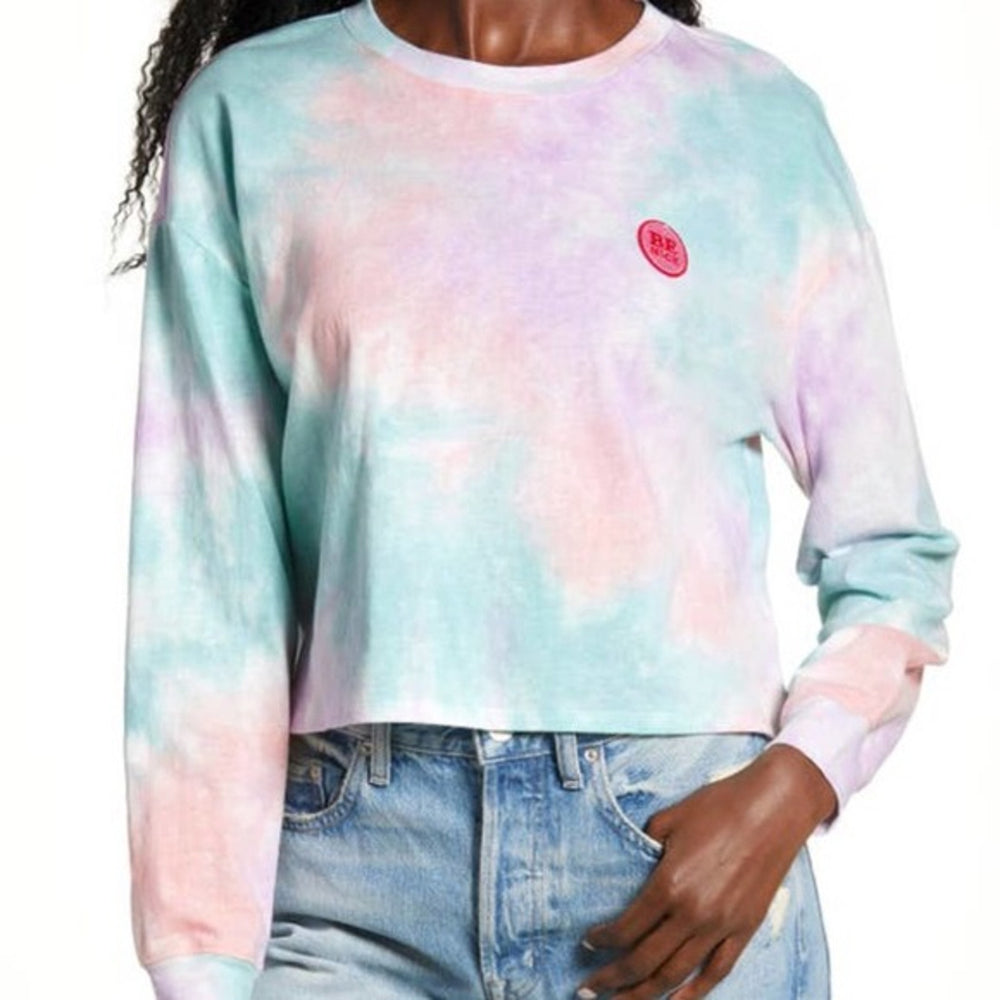 All In Favor Women's T-Shirt Small Purple Peach NWT Tie Dye Sweatshirt Crop Crew