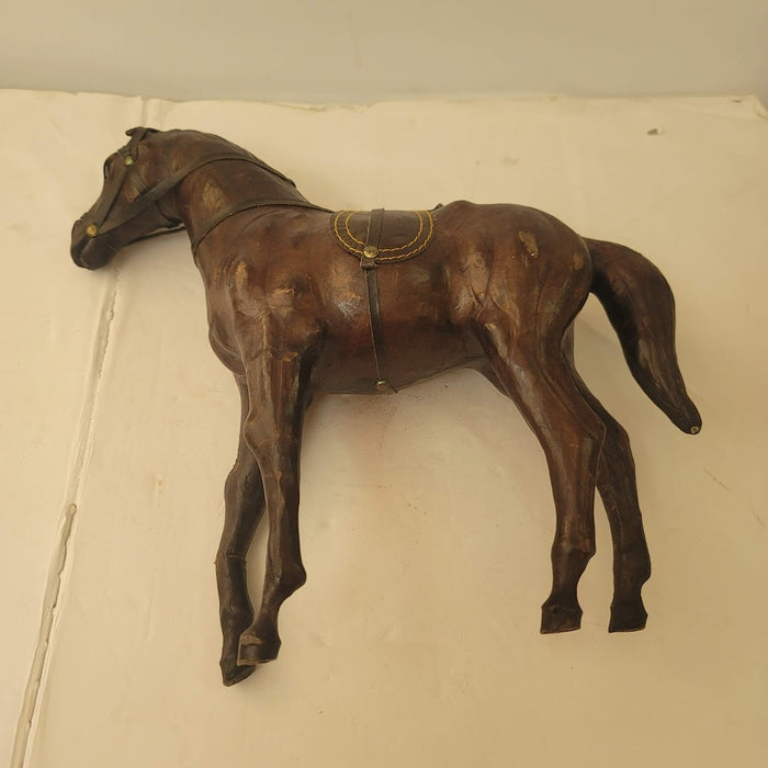 Vintage Leather Wrapped Horse Figurine Equestrian Saddle Sculpture 13" Tall